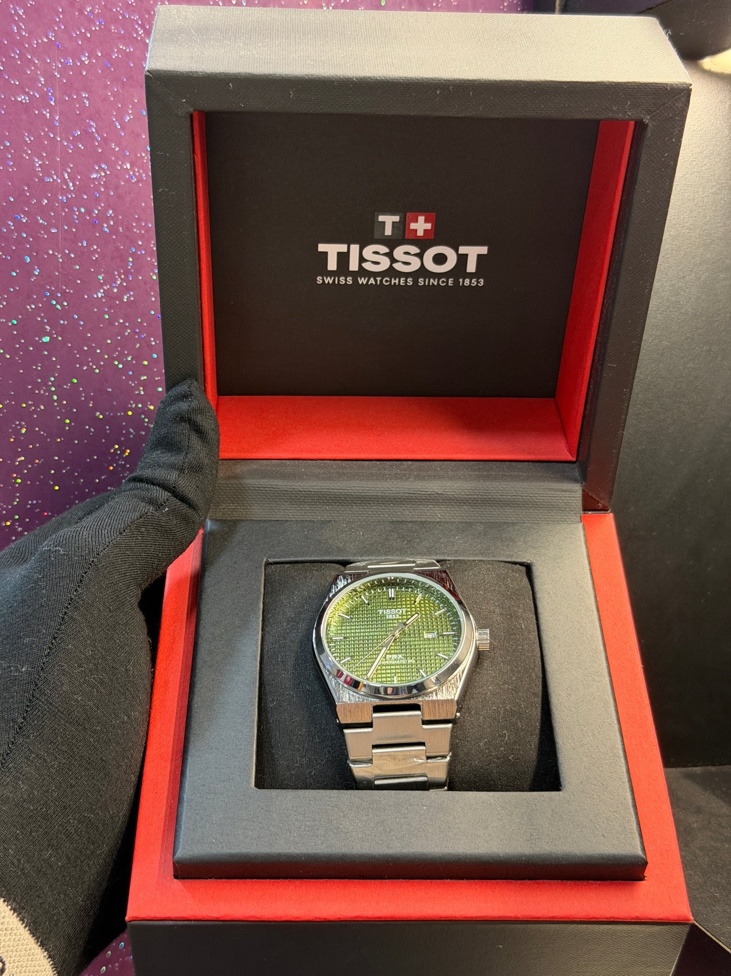 TISSOT - PRX - MEN'S WATCH - SILVER CHAIN WITH LIGHT GREEN COLOUR