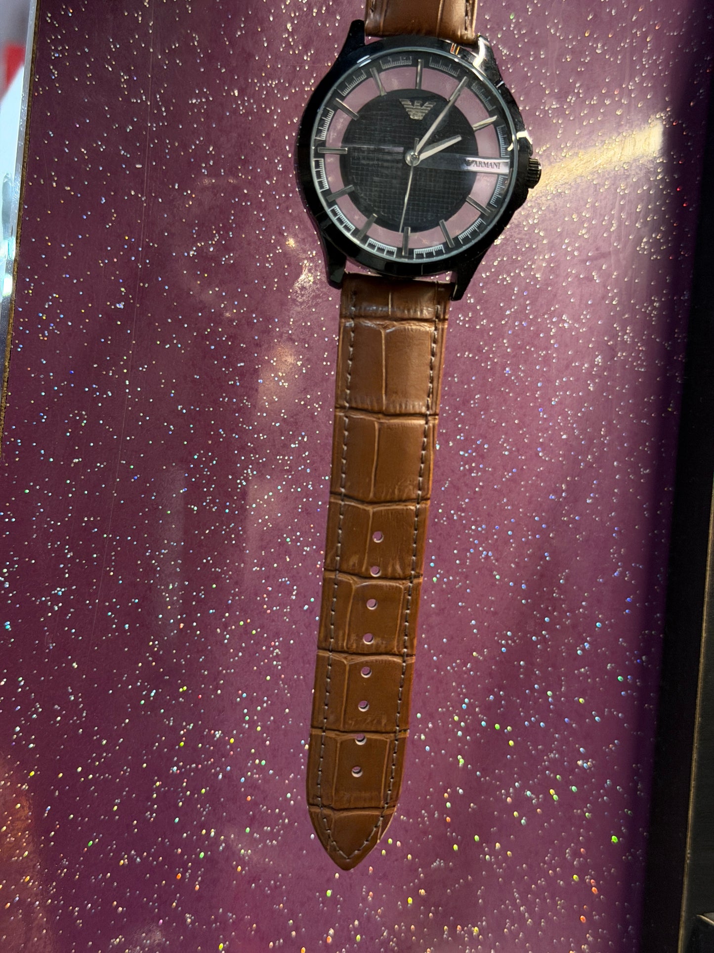 EMPORIO ARMANI - LEATHER STRAP - MEN'S WATCH - SEE-THROUGH ARTICLE BLACK DIAL