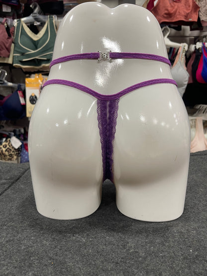 FLORAL LACE OPEN- BACK THONG PANTY - PURPLE COLOUR