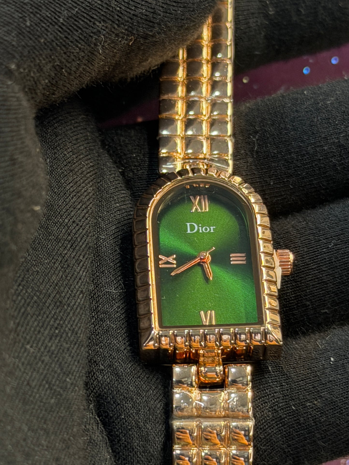 DIOR - LADIES WATCH - GOLDEN CHAIN WITH EMERALD GREEN COLOUR