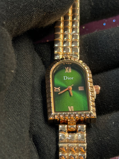 DIOR - LADIES WATCH - GOLDEN CHAIN WITH EMERALD GREEN COLOUR