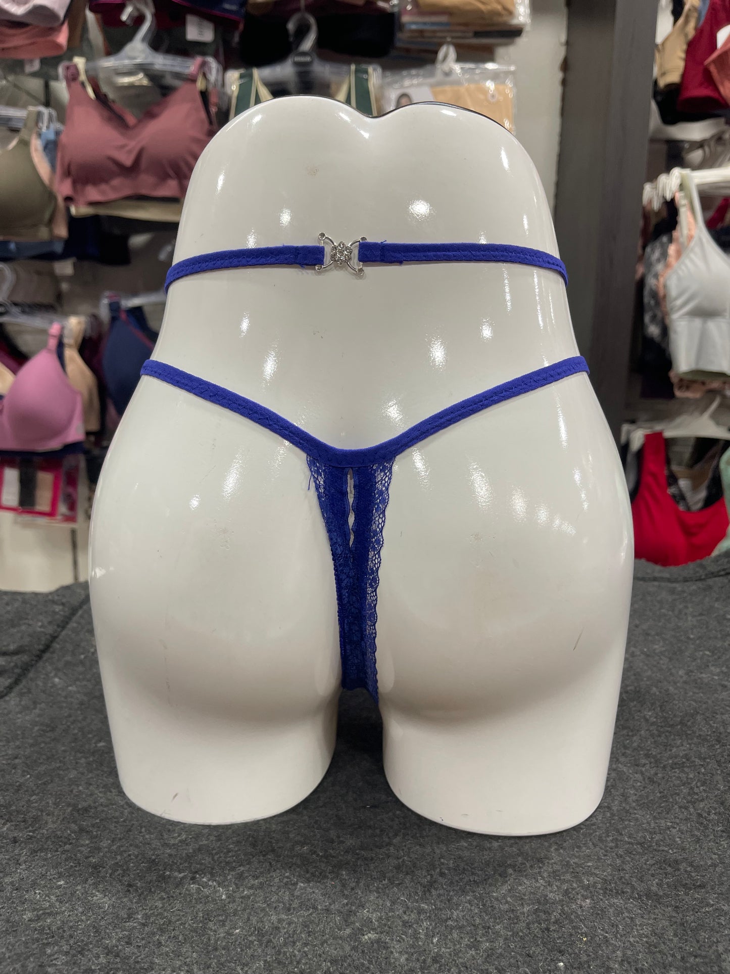 FLORAL LACE OPEN- BACK THONG PANTY - ROYAL BULE COLOUR