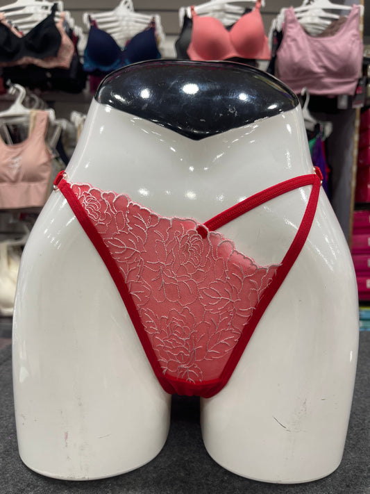 NETTED FLORAL THONG - PANTY - ADJUSTABLE SIDE STRAP - FREE SIZED - RED COLOUR
