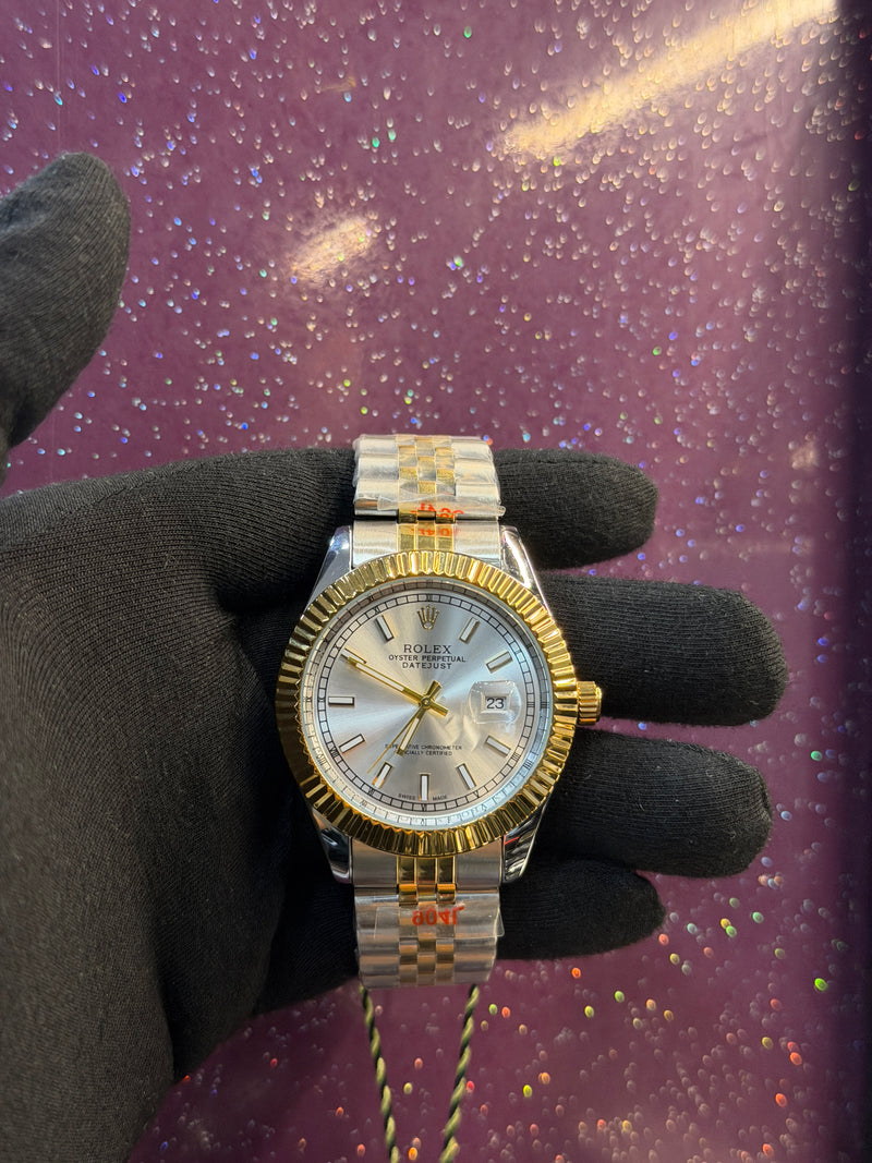ROLEX - MEN'S WATCH - SILVER AND GOLDEN CHAIN WITH WHITE DIAL
