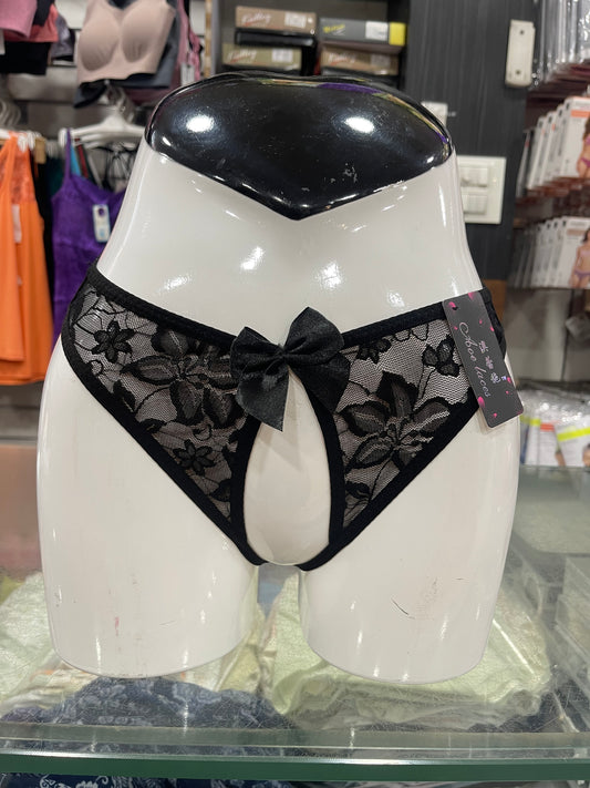 BLACK  BUTTERFLY LACE OPEN - CROTCH PANTY