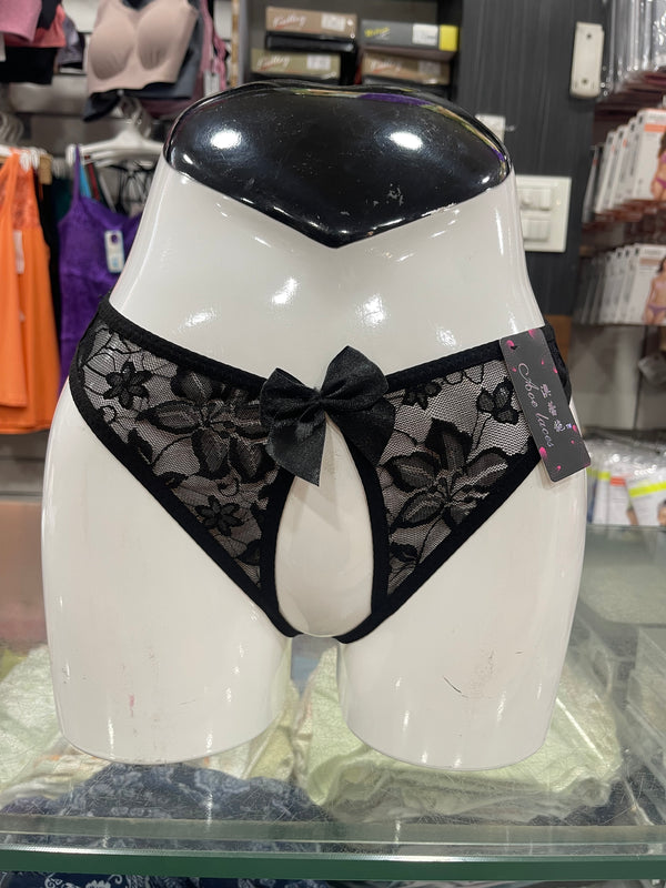 BLACK  BUTTERFLY LACE OPEN - CROTCH PANTY