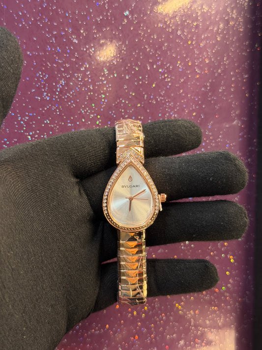 BVLGARI - LADIES WATCH - ROSE GOLD CHAIN WITH WHITE DIAL - LEAF PATTERN