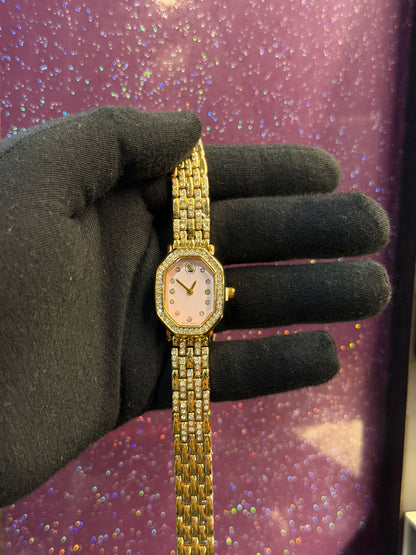 SWAROVSKI- LADIES WATCH - GOLDEN CHAIN WITH LIGHT PEACH DIAL - STONE WORK