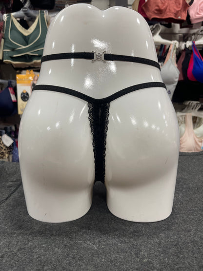 FLORAL LACE OPEN- BACK THONG PANTY - BLACK COLOUR