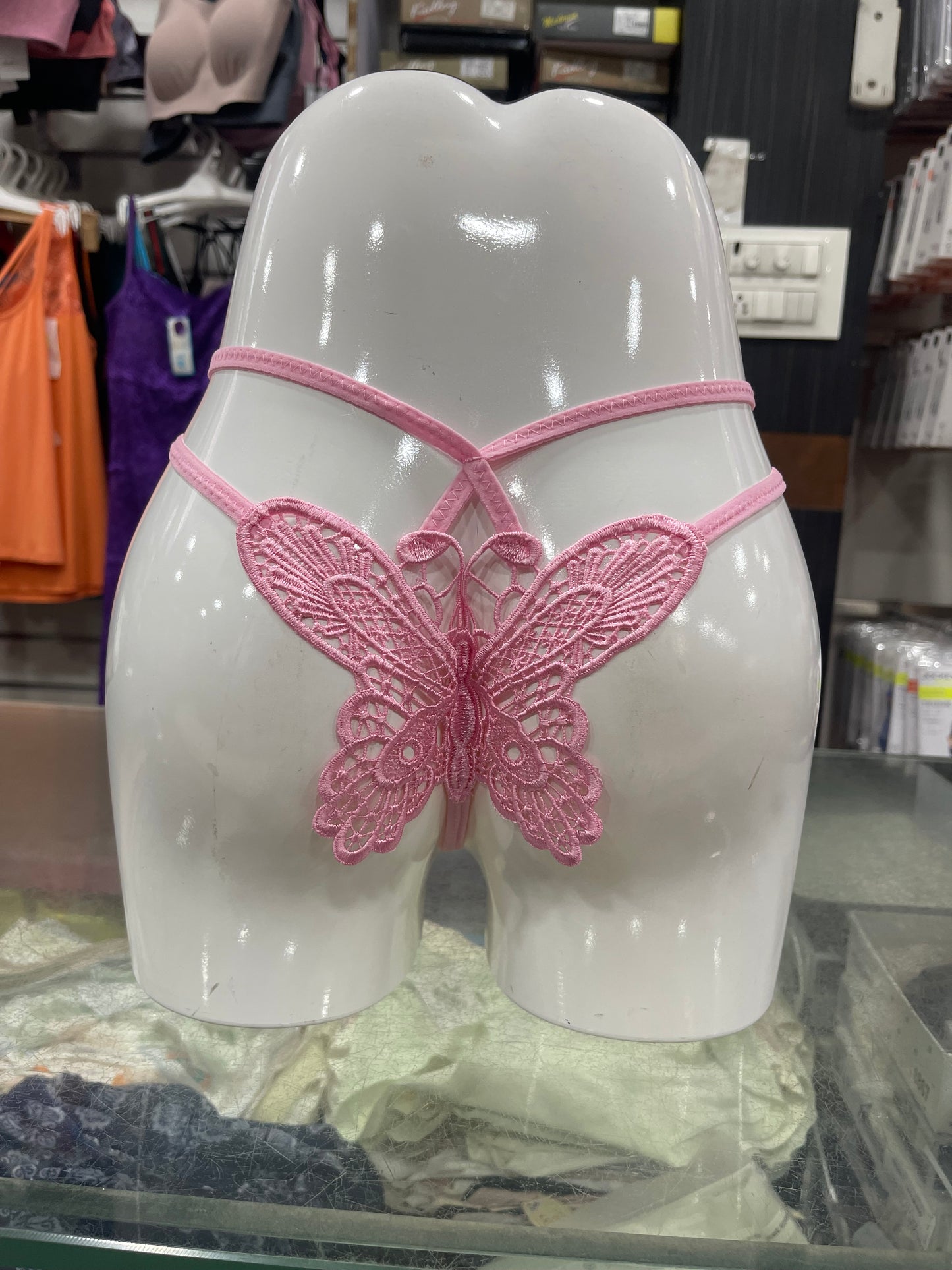 PINK BUTTERFLY LACE OPEN - CROTCH PANTY