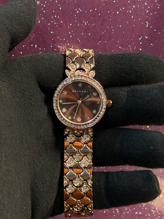 BVLGR - LADIES WATCH - STONE'S WORK WITH WINE GOLD AND COFFEE DIAL