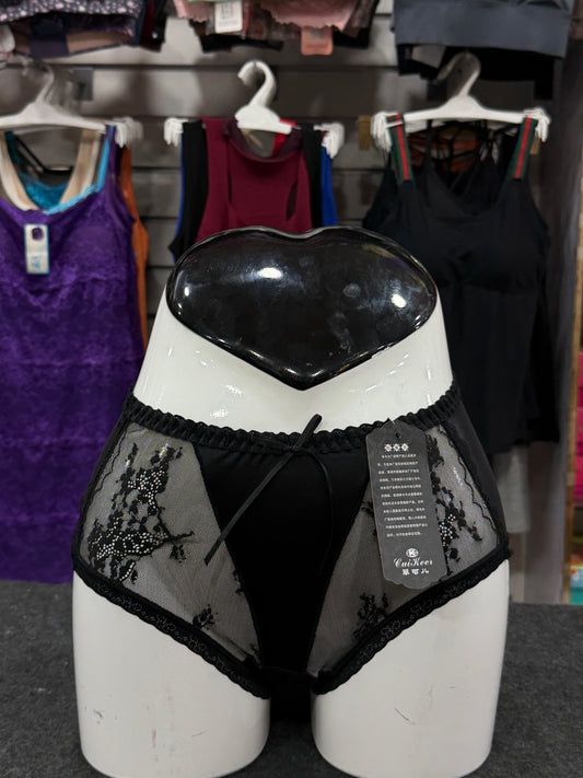 NETTED PANTY - FULLY TRANSPARENT - SATIN FABRIC - BLACK COLOUR