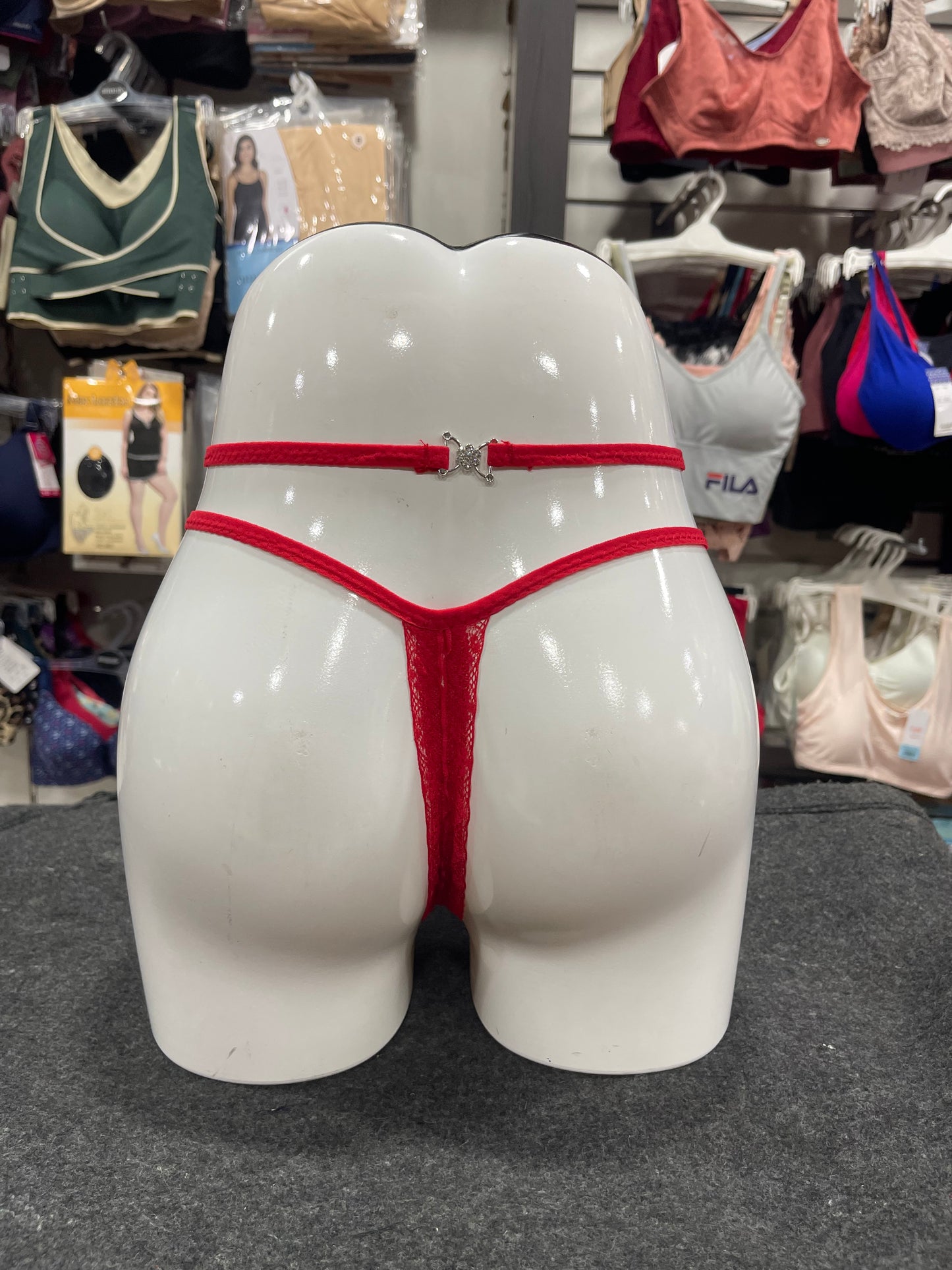 FLORAL LACE OPEN- BACK THONG PANTY - RED COLOUR