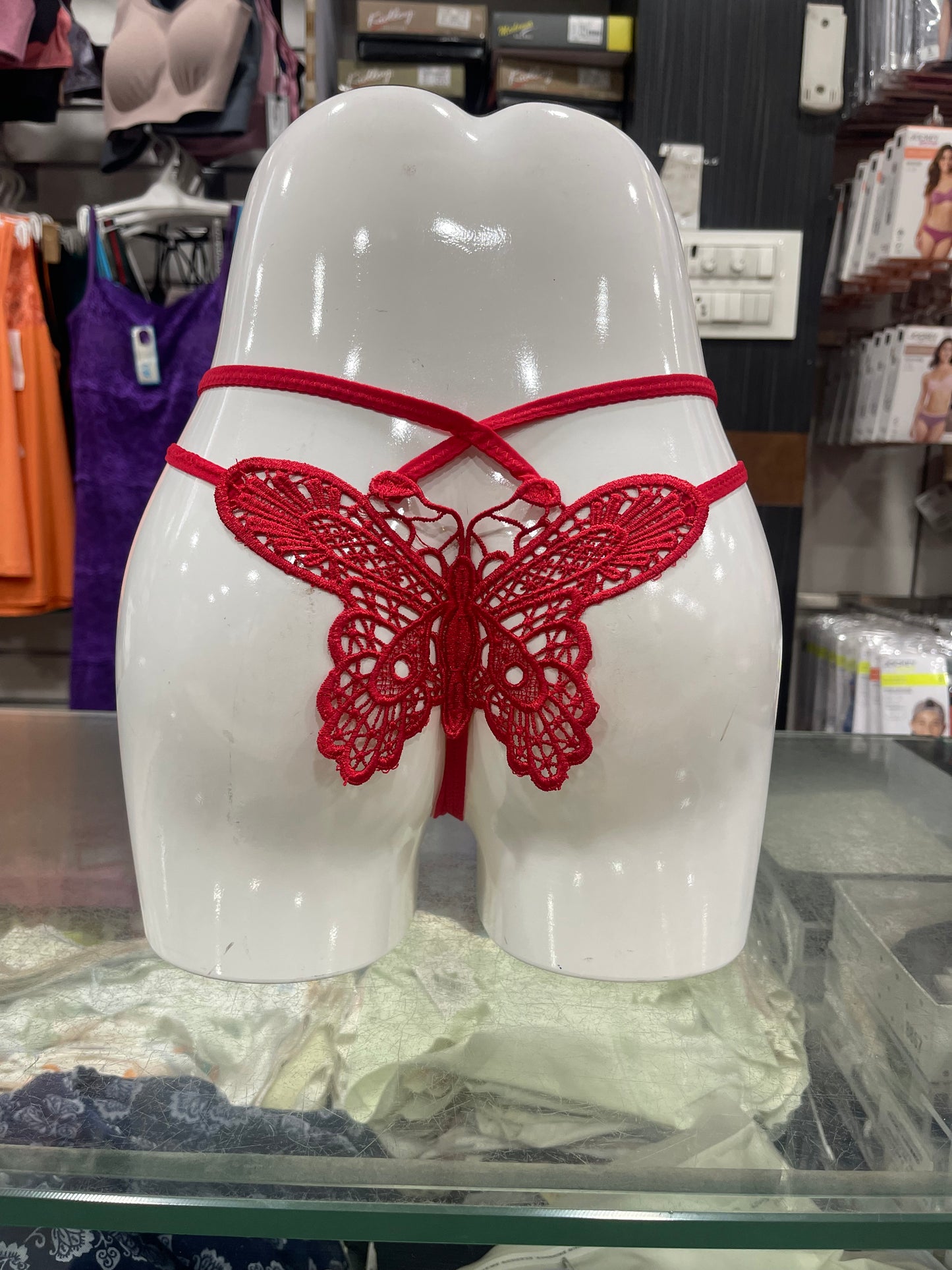 RED BUTTERFLY LACE OPEN - CROTCH PANTY