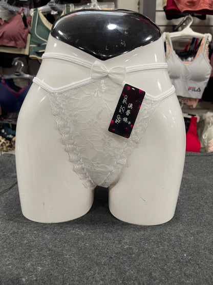 FLORAL LACE OPEN- BACK THONG PANTY - WHITE COLOUR