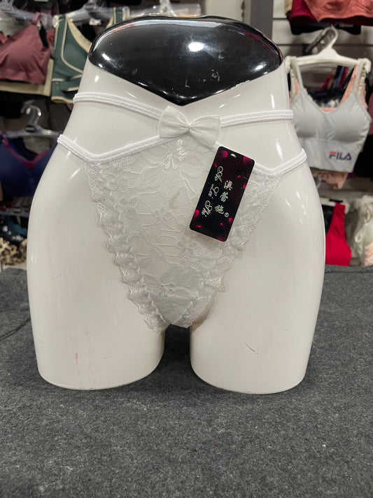 FLORAL LACE OPEN- BACK THONG PANTY - WHITE COLOUR