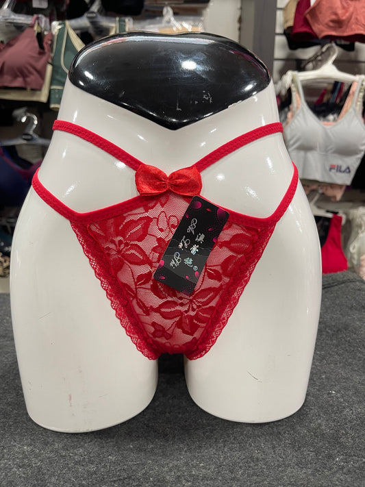 FLORAL LACE OPEN- BACK THONG PANTY - RED COLOUR