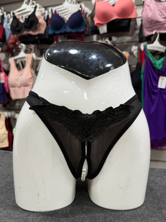 NETTED PEARLS PANTY - FRONT EMBROIDERY - BLACK COLOUR