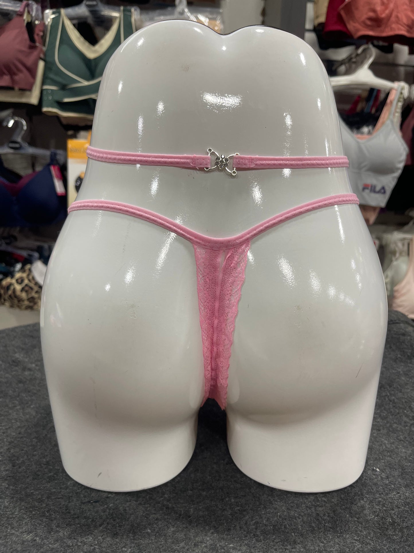 FLORAL LACE OPEN- BACK THONG PANTY - PINK COLOUR