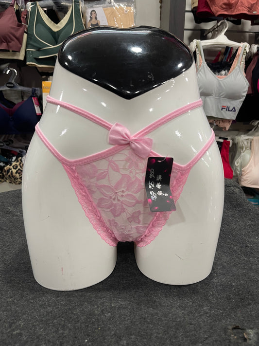 FLORAL LACE OPEN- BACK THONG PANTY - PINK COLOUR