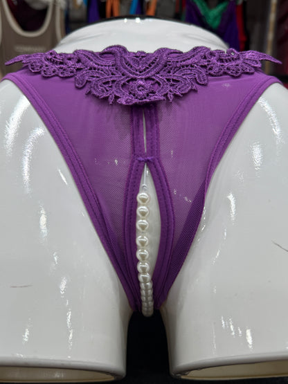 NETTED PEARLS PANTY - FRONT EMBROIDERY - PURPLE COLOUR