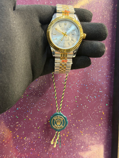 ROLEX - MEN'S WATCH - SILVER AND GOLDEN CHAIN WITH WHITE DIAL