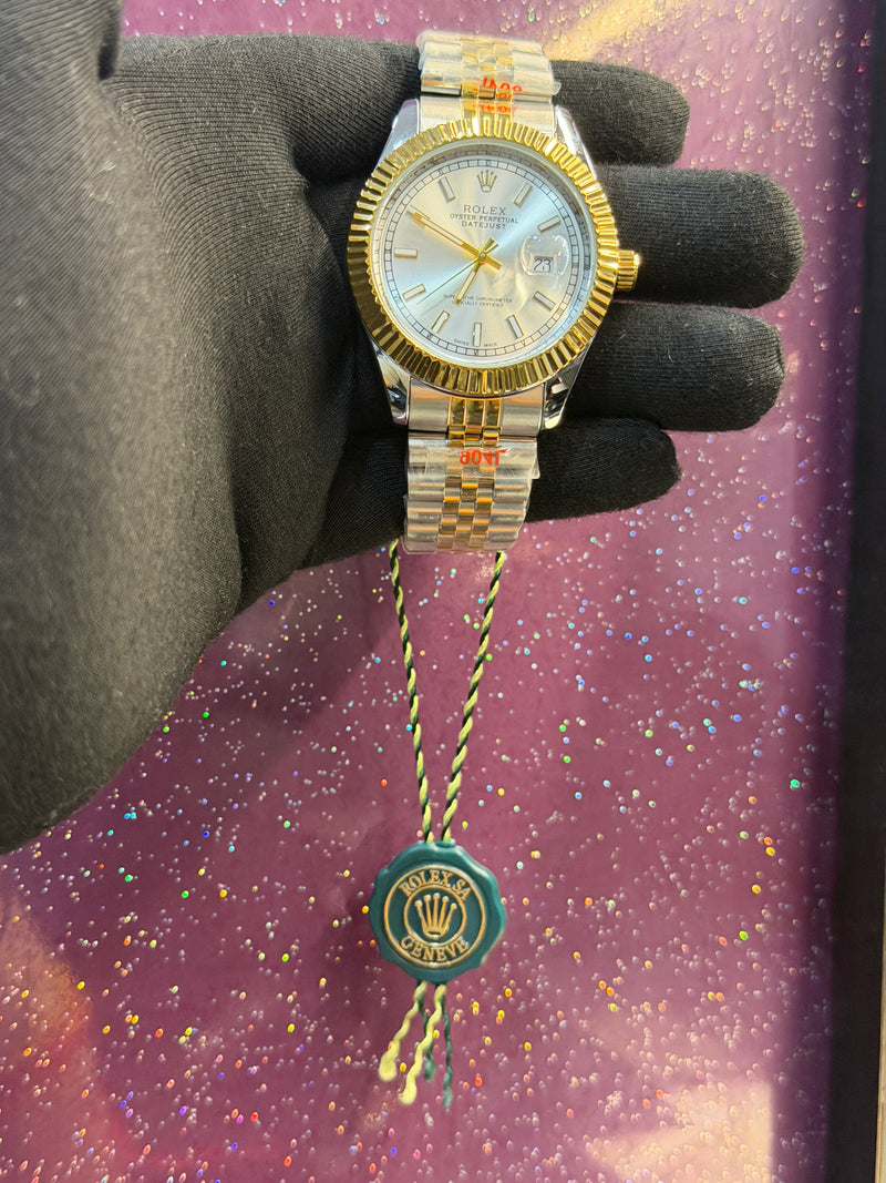 ROLEX - MEN'S WATCH - SILVER AND GOLDEN CHAIN WITH WHITE DIAL