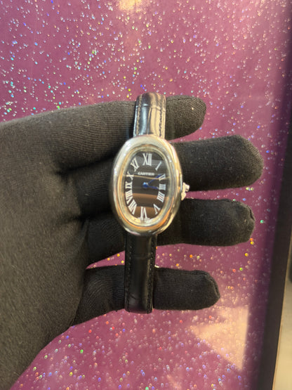 CARTIER - LADIES WATCH - LEATHER STAP - BLACK COLOUR