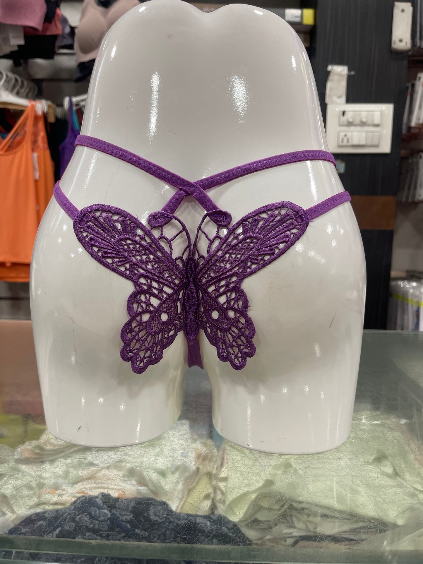 PURPLE BUTTERFLY LACE OPEN - CROTCH PANTY