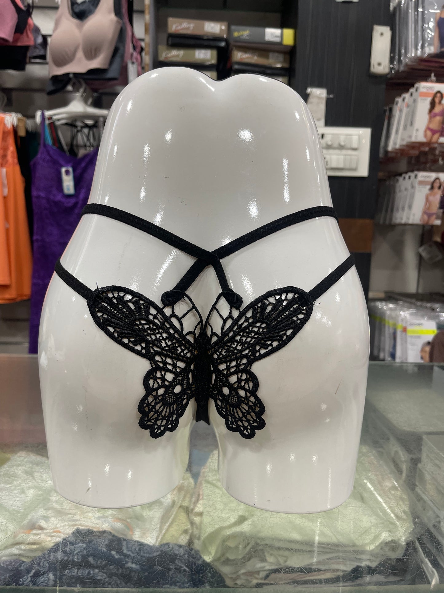 BLACK  BUTTERFLY LACE OPEN - CROTCH PANTY