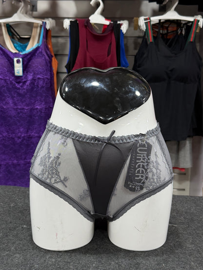 NETTED PANTY - FULLY TRANSPARENT - SATIN FABRIC - DARK GREY COLOUR