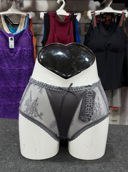 NETTED PANTY - FULLY TRANSPARENT - SATIN FABRIC - DARK GREY COLOUR
