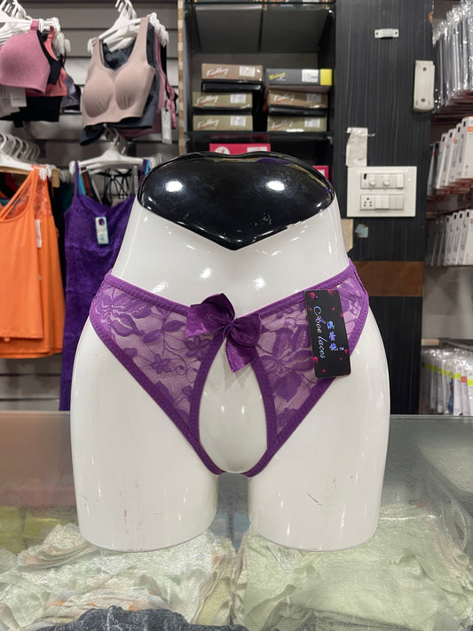 PURPLE BUTTERFLY LACE OPEN - CROTCH PANTY