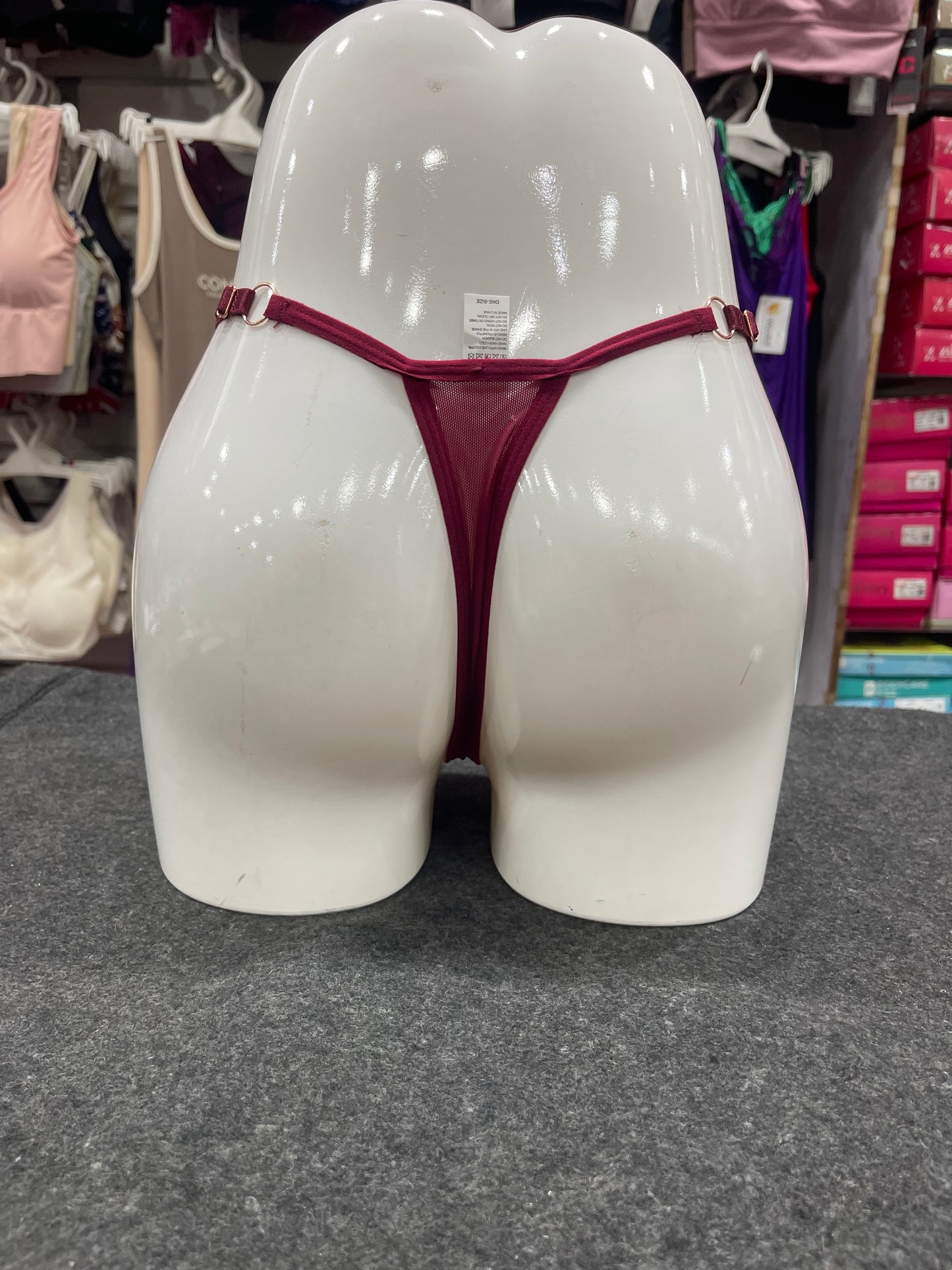 NETTED FLORAL THONG - PANTY - ADJUSTABLE SIDE STRAP - FREE SIZED - WINE COLOUR