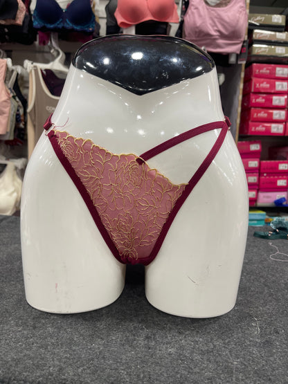 NETTED FLORAL THONG - PANTY - ADJUSTABLE SIDE STRAP - FREE SIZED - WINE COLOUR