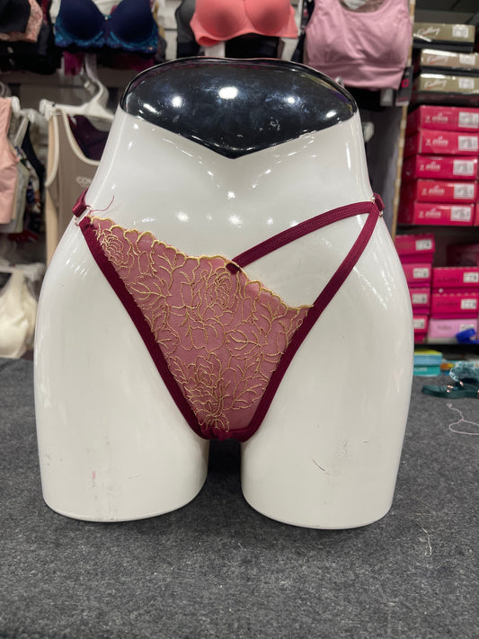 NETTED FLORAL THONG - PANTY - ADJUSTABLE SIDE STRAP - FREE SIZED - WINE COLOUR