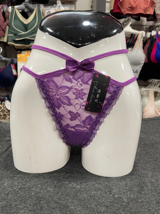FLORAL LACE OPEN- BACK THONG PANTY - PURPLE COLOUR