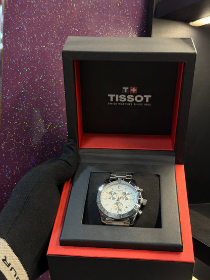 TISSOT - MEN'S WATCH - CHRONOGRAPH - SILVER COLOUR CHAIN WITH WHITE DIAL