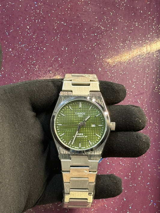 TISSOT - PRX - MEN'S WATCH - SILVER CHAIN WITH LIGHT GREEN COLOUR