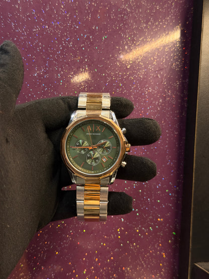ARMANI EXCHANGE - MEN'S WATCH - CHRONOGRAPH - SILVER AND GOLDEN CHAIN WITH GREEN DIAL