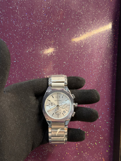 ARMANI EXCHANGE - MEN'S WATCH - CHRONOGRAPH - SILVER CHAIN WITH WHITE DIAL