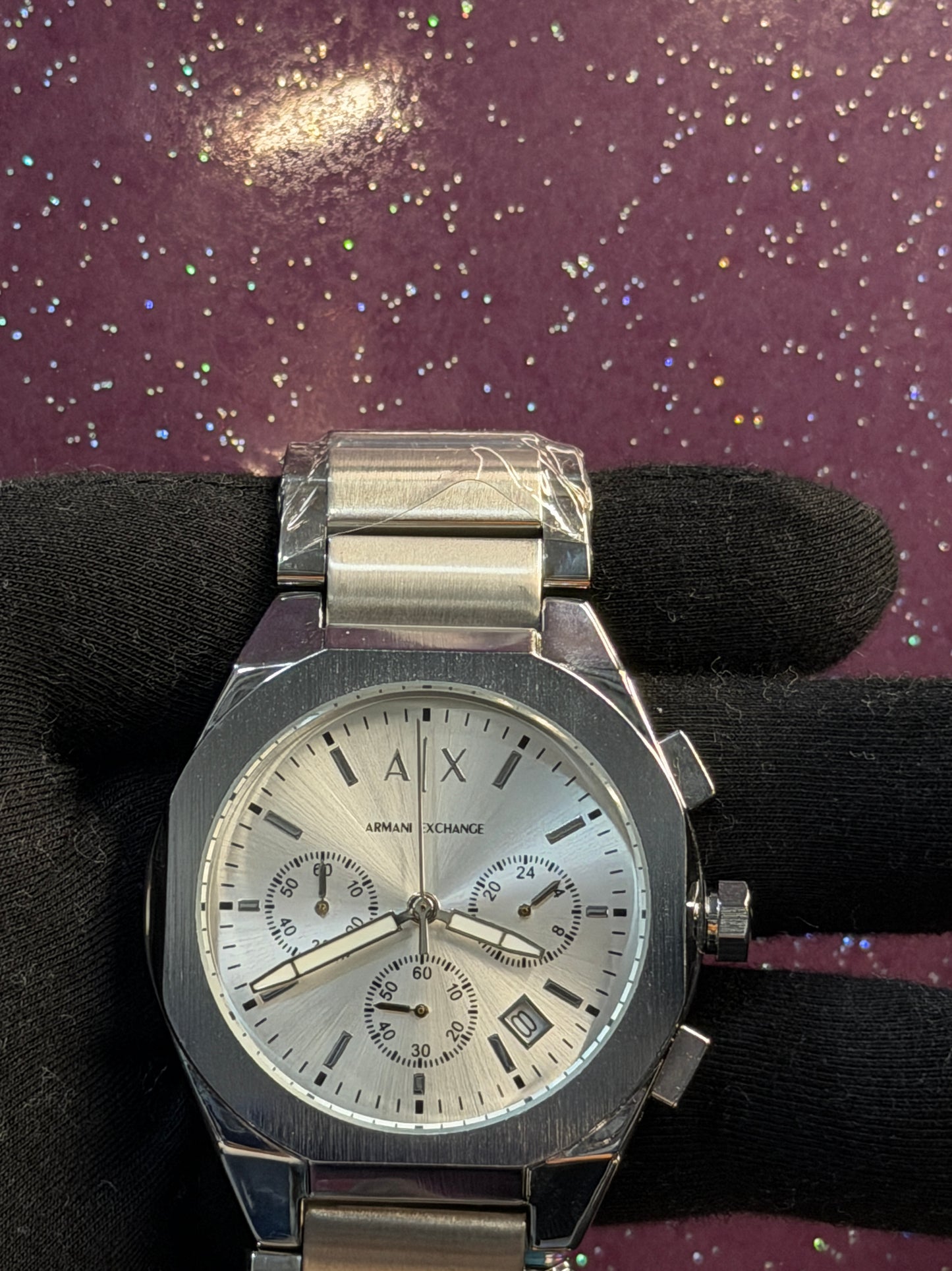 ARMANI EXCHANGE - MEN'S WATCH - CHRONOGRAPH - SILVER CHAIN WITH WHITE DIAL