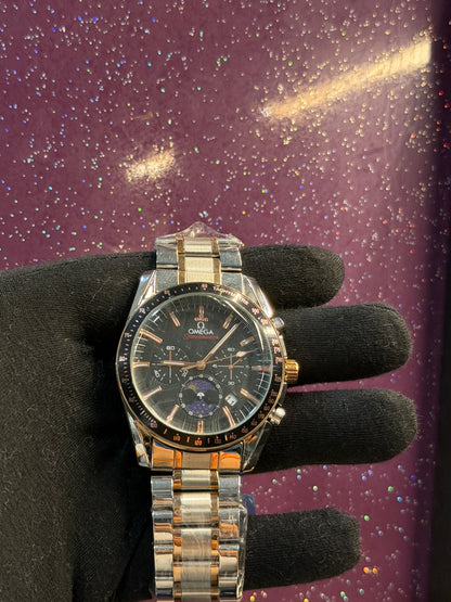 OMEGA - SPEEDMASTER - CHRONOGRAPH - SILVER ANSD GOLDEN CHAIN WITH VERY PRETTY DIAL