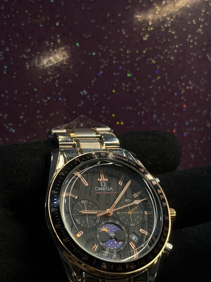 OMEGA - SPEEDMASTER - CHRONOGRAPH - SILVER ANSD GOLDEN CHAIN WITH VERY PRETTY DIAL
