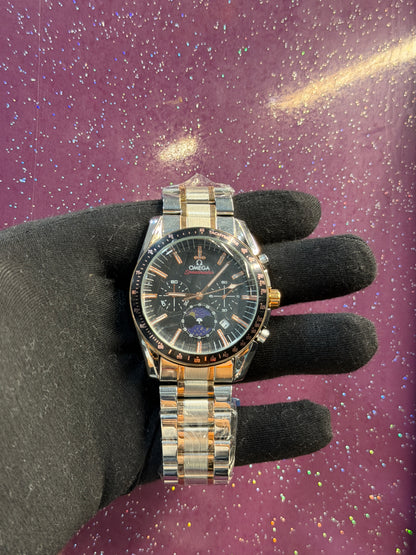 OMEGA - SPEEDMASTER - CHRONOGRAPH - SILVER ANSD GOLDEN CHAIN WITH VERY PRETTY DIAL