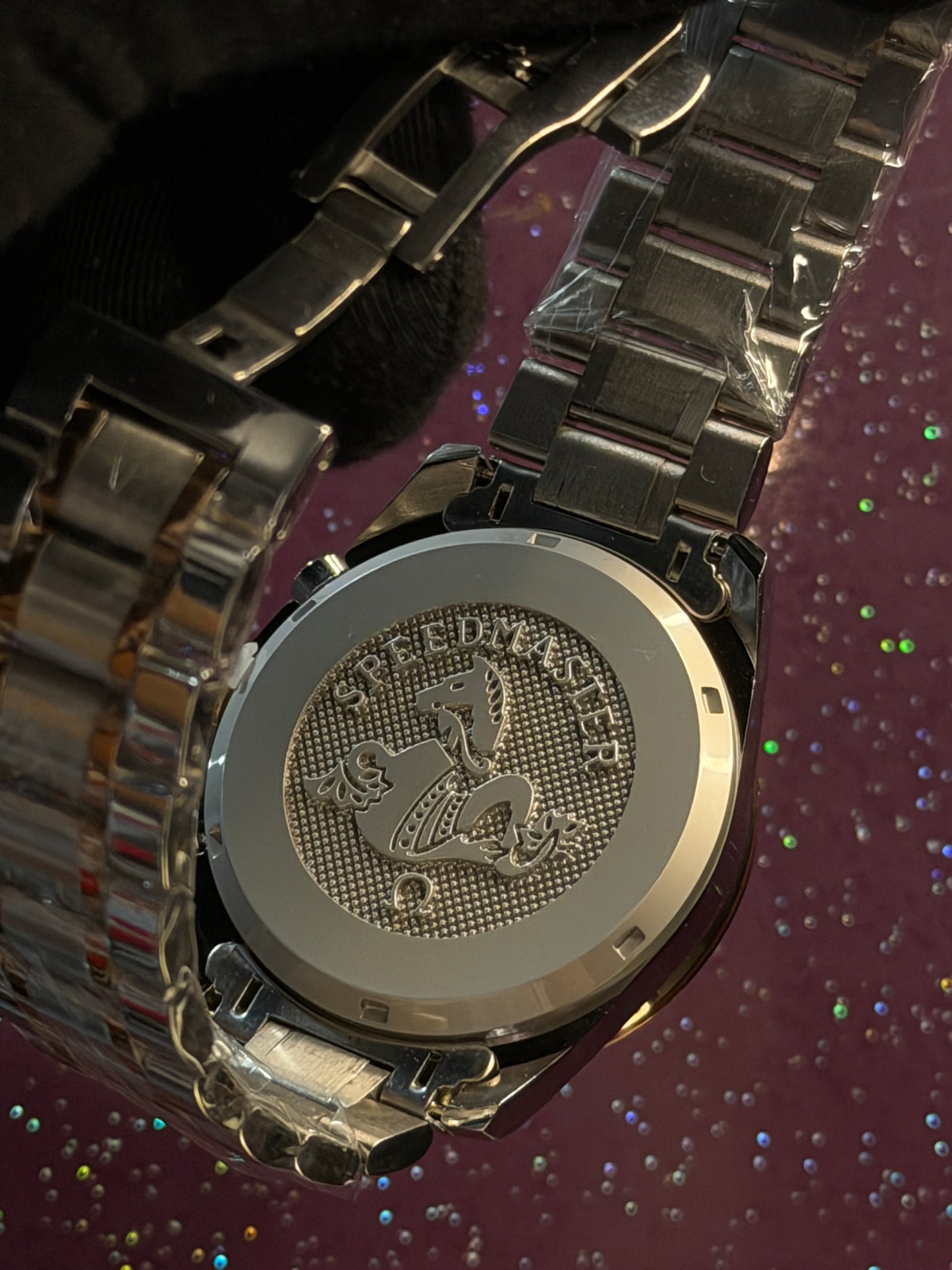 OMEGA - SPEEDMASTER - CHRONOGRAPH - SILVER ANSD GOLDEN CHAIN WITH VERY PRETTY DIAL