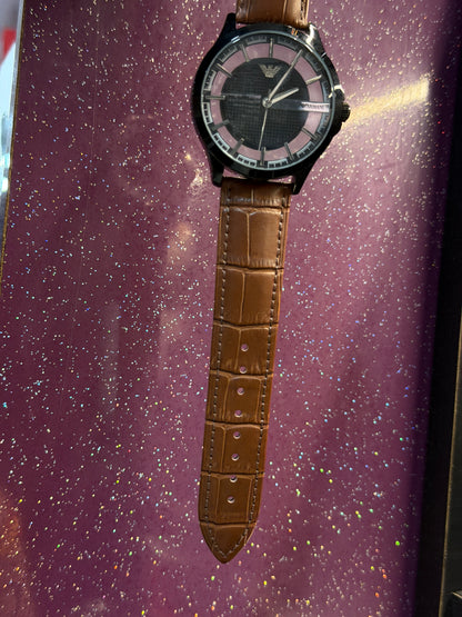 EMPORIO ARMANI - LEATHER STRAP - MEN'S WATCH - SEE-THROUGH ARTICLE BLACK DIAL
