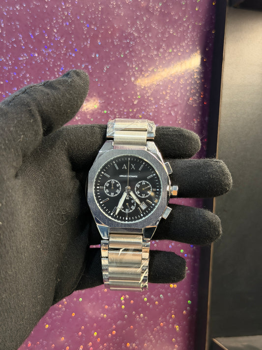 ARMANI EXCHANGE - MEN'S WATCH - CHRONOGRAPH - SILVER CHAIN WITH BLACK DIAL