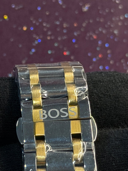 HUGO BOSS - CHRONOGRAPH - MEN'S WATCH - SILVER AND GOLDEN CHAIN WITH GREEN DIAL