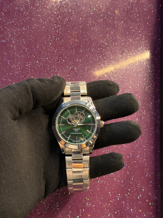 TISSOT - MEN'S WATCH - AUTOMATIC - SILVER CHAIN WITH GREEN DIAL